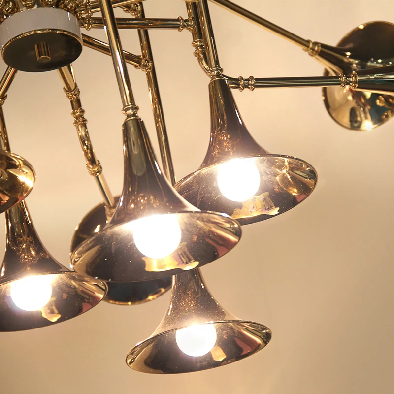 Постмодернистское освещение итальянская люстра в форме трубы/рога Золотая