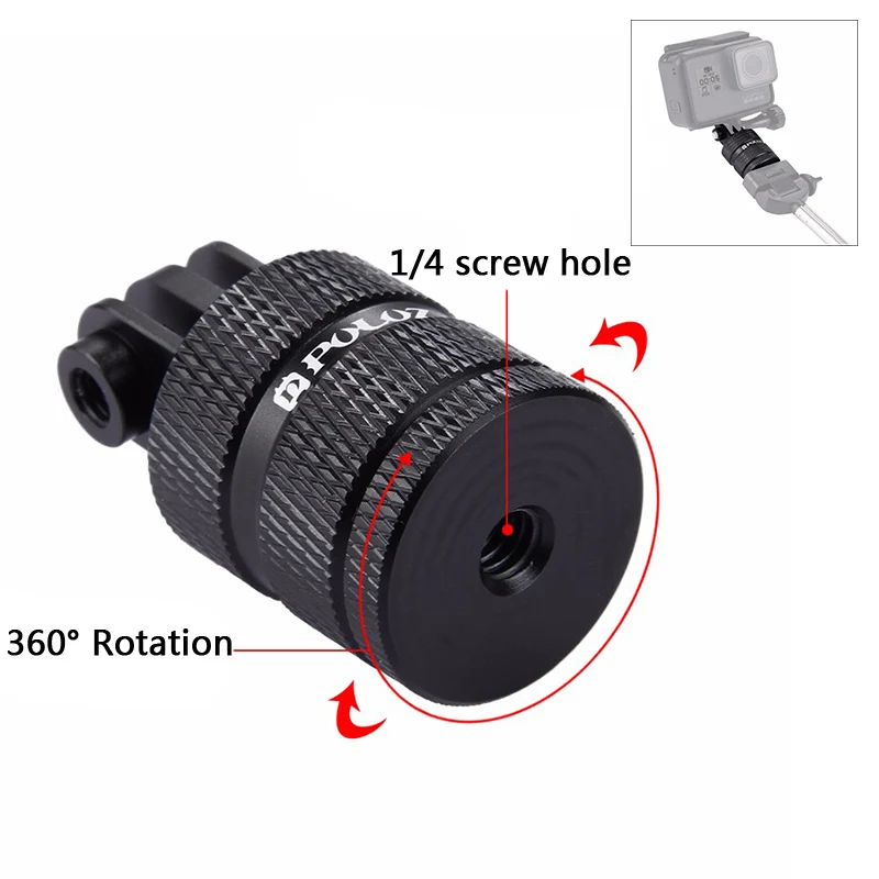 

CNC Aluminum Tripod Adapter Mount 360 Degree Rotation Base with 1/4 hole for GoPro Hero 10 9 8 7 6 5 4 SJCAM YI EKNE Camera