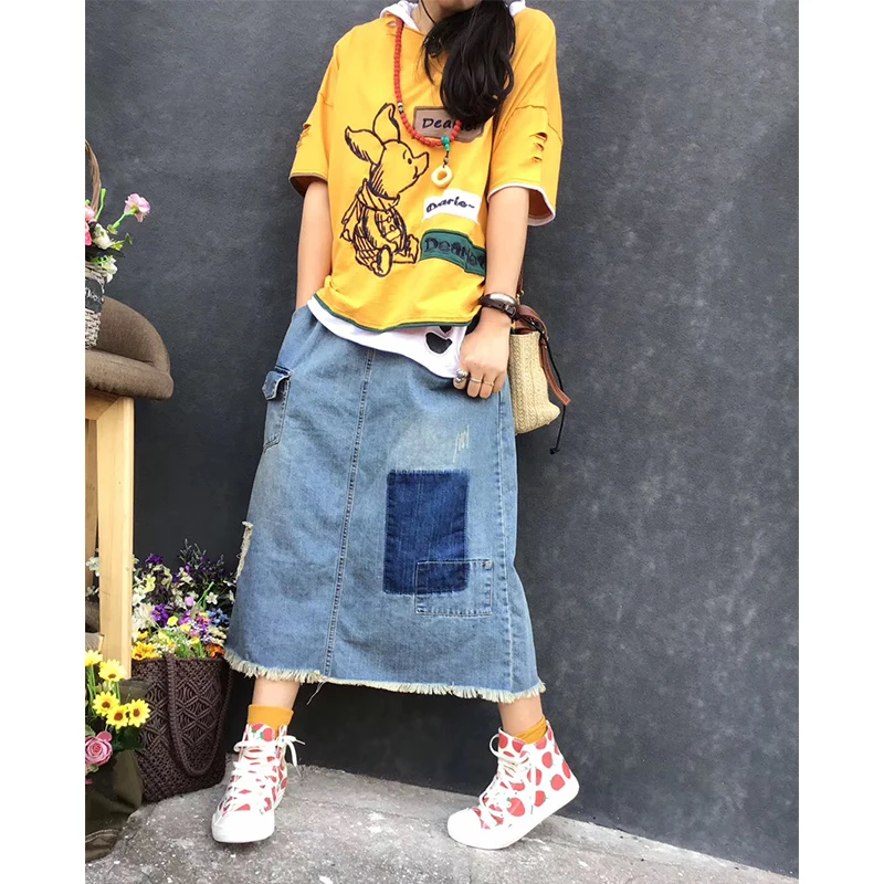 Хлопковая свободная футболка с буквенным принтом женские топы в стиле мори лето