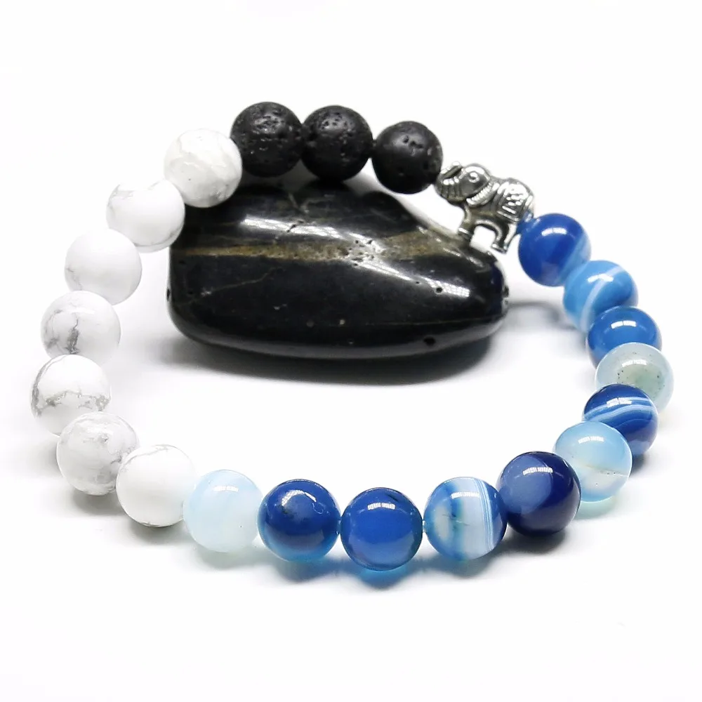 Новый дизайн оптовая продажа 8 мм лавовый камень с белым камнем Howlite браслет со