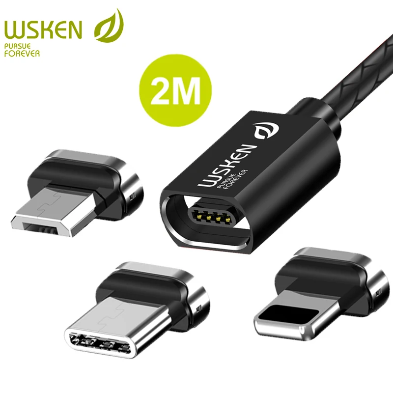 Кабель Micro USB WSKEN Магнитный зарядный кабель для iPhone Xs Max Xr Type C быстрая зарядка