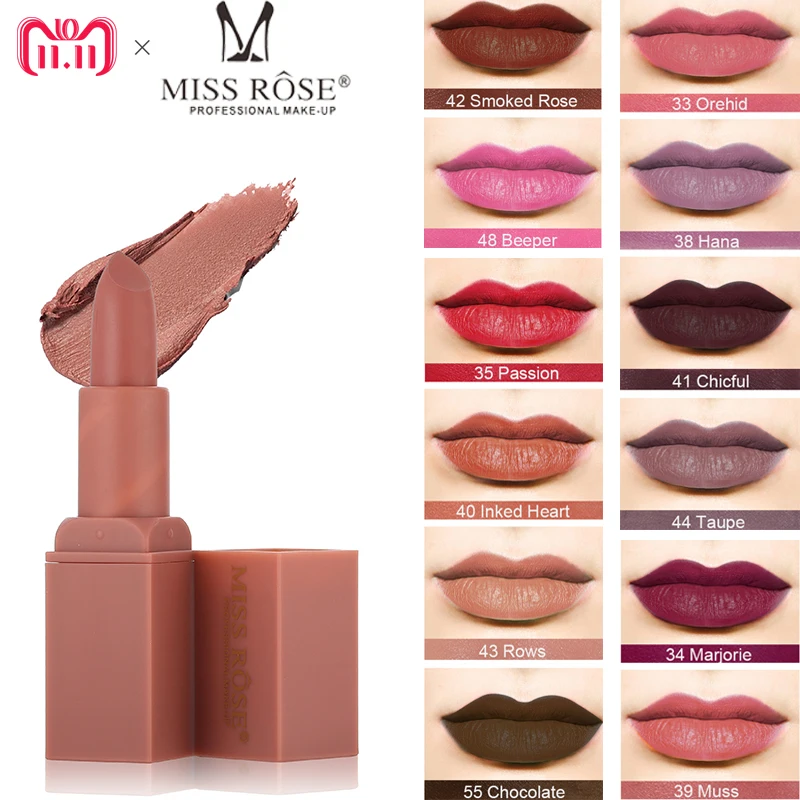 MISS ROSE 12 цветов губная помада матовый макияж Красный цвет блеск для губ матовая