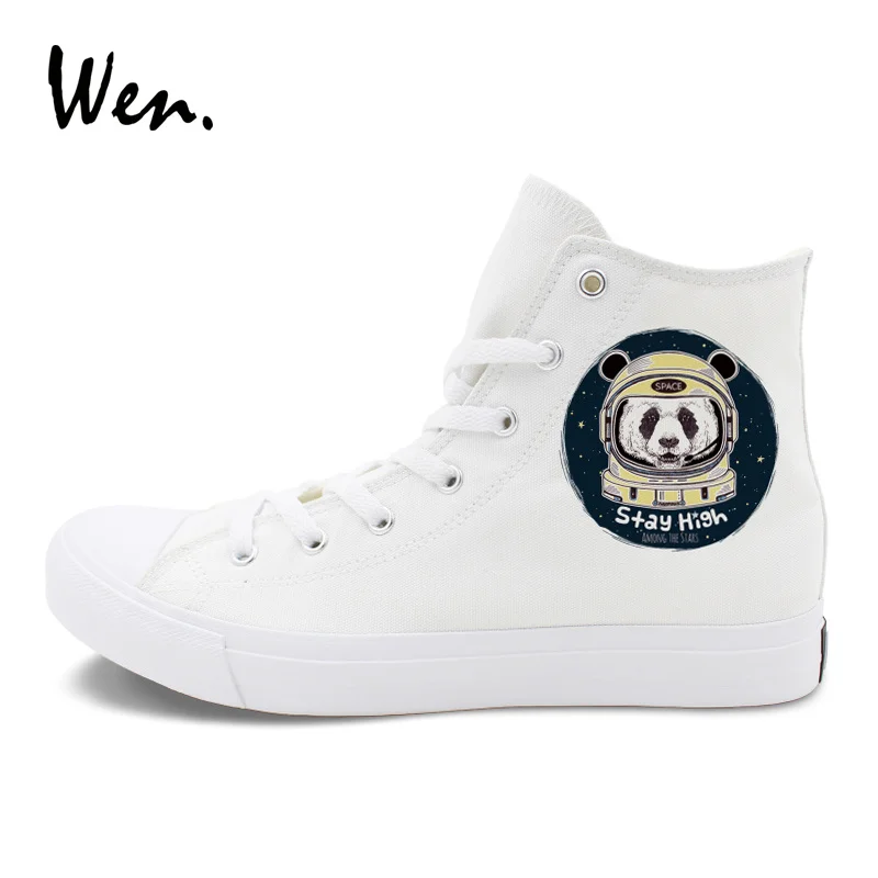 Wen Original Design Panda Astronaut Universe Spaceman Skateboarding Shoes White Boys High Top Black Girls Canvas Sneakers Flat | Спорт и