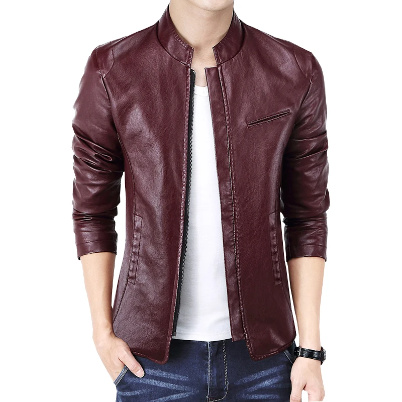 New Brand Men's Jackets PU Leather Jacket Punk Red Leather Jackets Zipper Men Chupas De Cuero Hombre