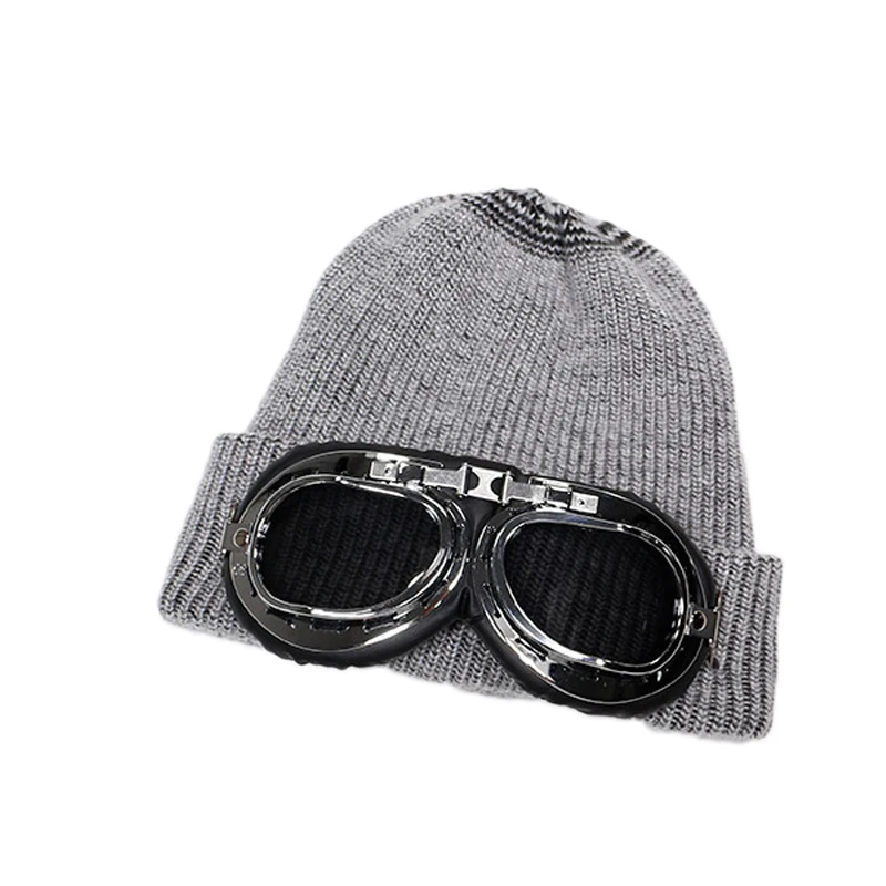 Вязаные шапки и высокого качества женская зимняя теплая шапка с лыжными очками