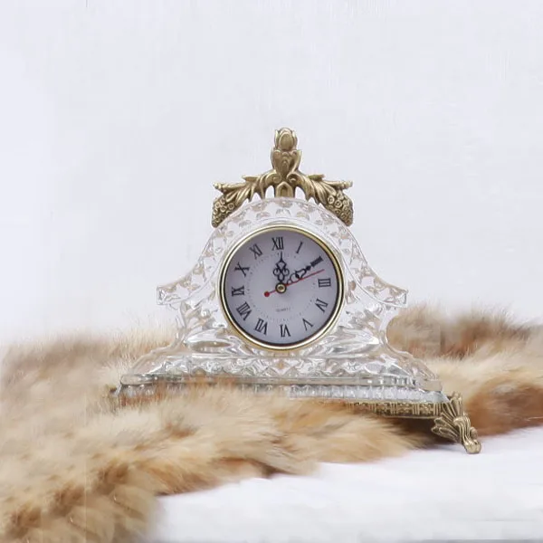 Современная Золотой Латуни Кристалл и Стеклянный Стол Настольные Часы Молчат