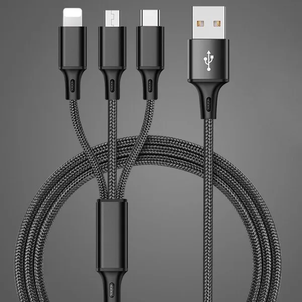 Черный NOHON нейлон 3 в 1 Micro usb type-C зарядное устройство кабели для samsung Xiaomi освещение зарядный кабель 8 Pin для iPhone 7 8 6S Plus X XS - Цвет: Черный