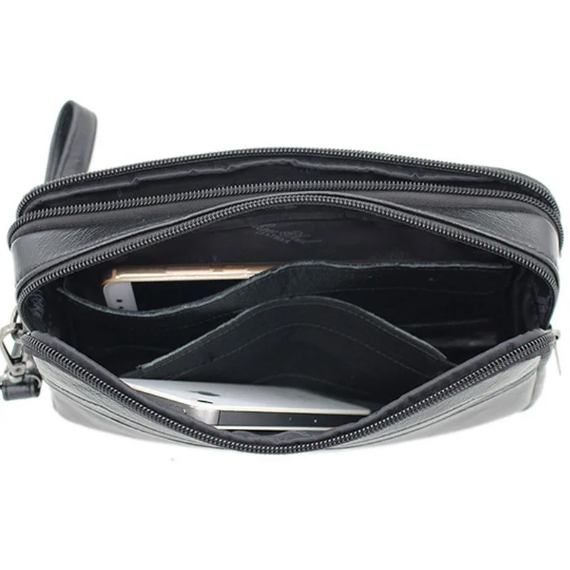 

Men's Fashion Genuine Leather Cowhide Business Clutch Wrist Bag Mobile Phone Cigarette Handy Bags Business Wallet