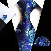 hot mens classic 8cm silk necktie neck tie pocket square cufflinks set floral neckties handkerchief lot for wedding party