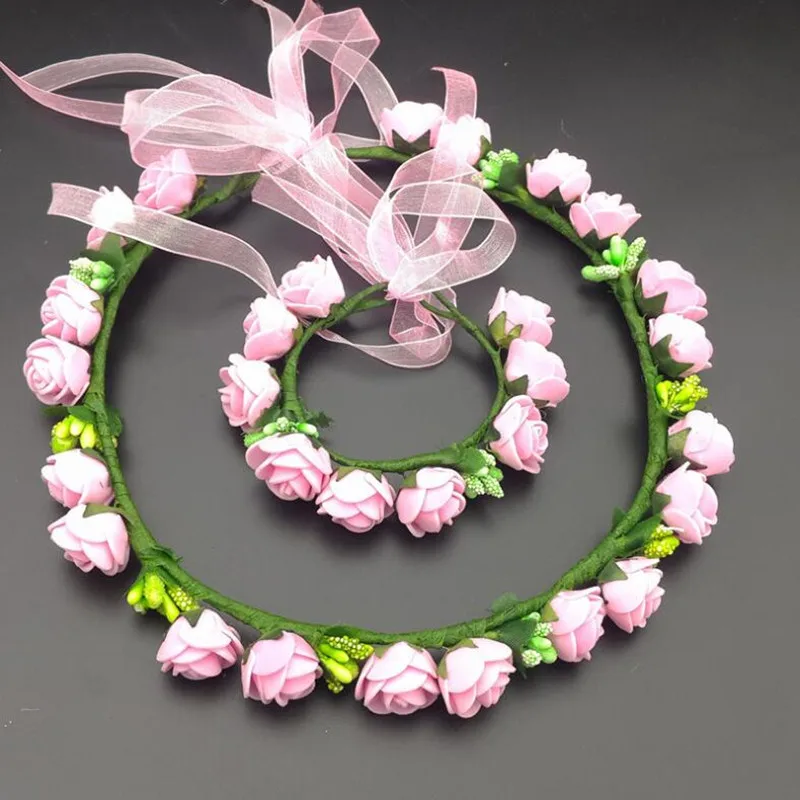 

Flower Headband Wristband Women Girls Princess Wedding Bride Floral Wreath Garland Halloween Party Favor
