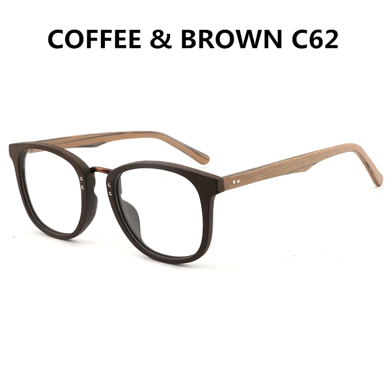 coffee brown C62 HDCRAFTER оправы для очков для женщин Деревянный винтажный с прозрачными стеклами дерево очки мужчин компьютер очки для чтения оправа для Óculos - Цвет оправы: coffee brown C62