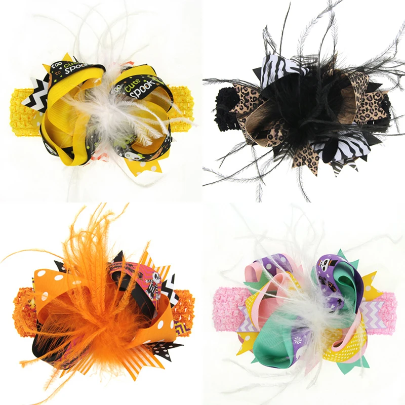 Girls Feathers Bow Hair Bands Headbands Crochet Kids Accessories For Halloween Festival | Детская одежда и обувь