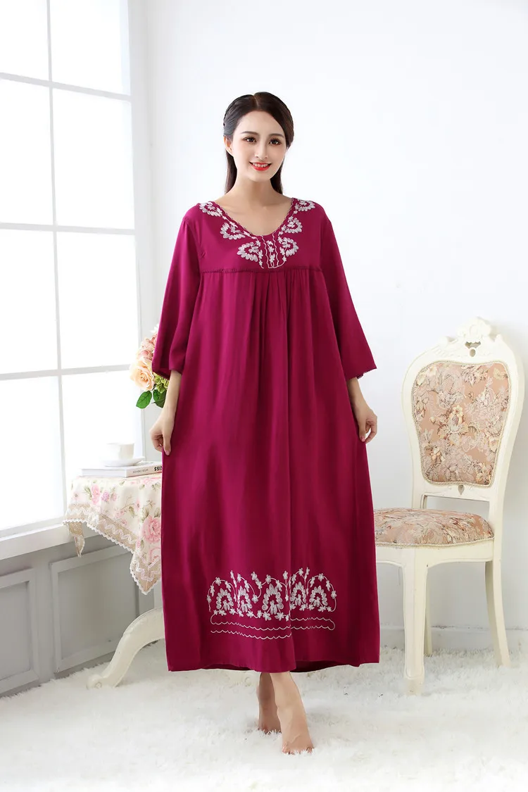 rose red Новинка, свободное Женское ночное платье с вышивкой, большие размеры, домашнее платье с цветочным принтом, одежда для сна, женское длинное нижнее белье, ночные рубашки для мамы и дочки, XXL - Цвет: rose red