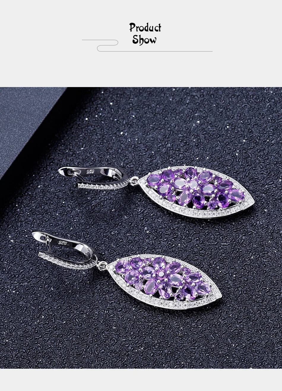 Женские серьги-подвески, 925 пробы, серебро, романтические, 4.70Ct, натуральный аметист, для свадьбы