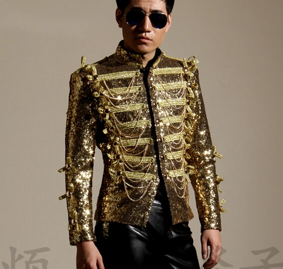 

Personality Men's British Style Sequins Slim blazers Jacket costumes Stage show performance coat Nightclub bar singer outwear