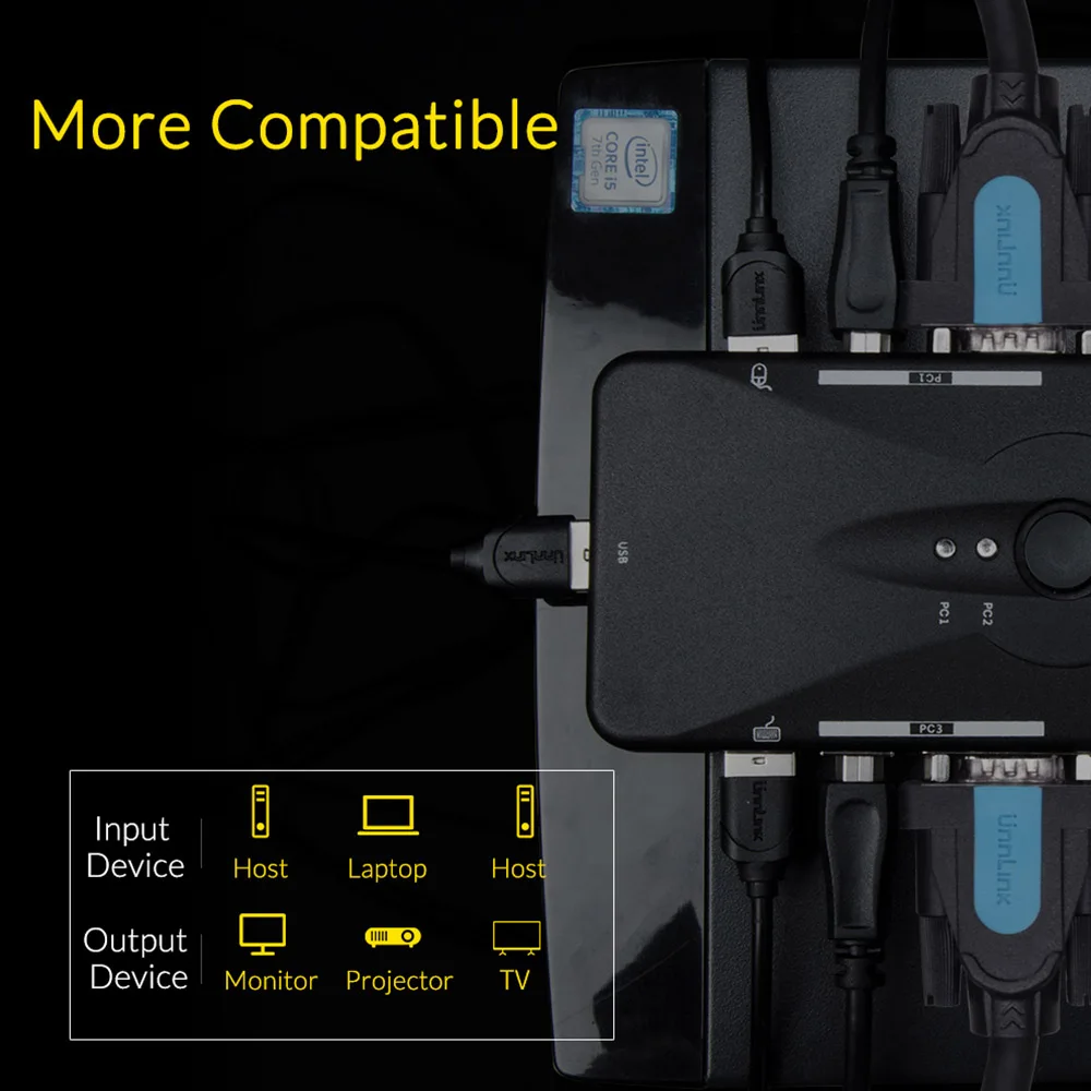 Unnlink 2/4X1 VGA KVM Switch Box Selector 2/4 Ports KVM USB 2.0 Sharing Print monitor mouse keyboard for 4 Computer Laptops PCs