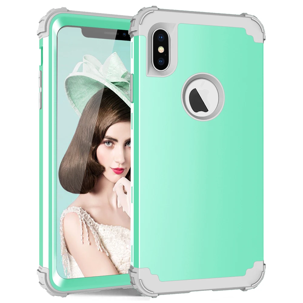 Mint Green and Grey Противоударные чехлы для телефонов для iPhone X XS Max XR, гибридный мягкий силикон и Жесткий Поликарбонат, полный корпус, Защитный Прочный чехол для iPhone 8 Plus - Цвет: Mint Green and Grey