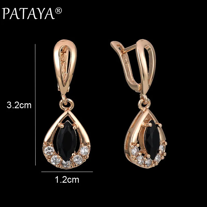 PATAYA, новинка 585, модные, розовое золото, AB, капля воды, натуральный циркон, длинные висячие серьги для женщин, свадебные милые серьги, ювелирное изделие, 12 цветов