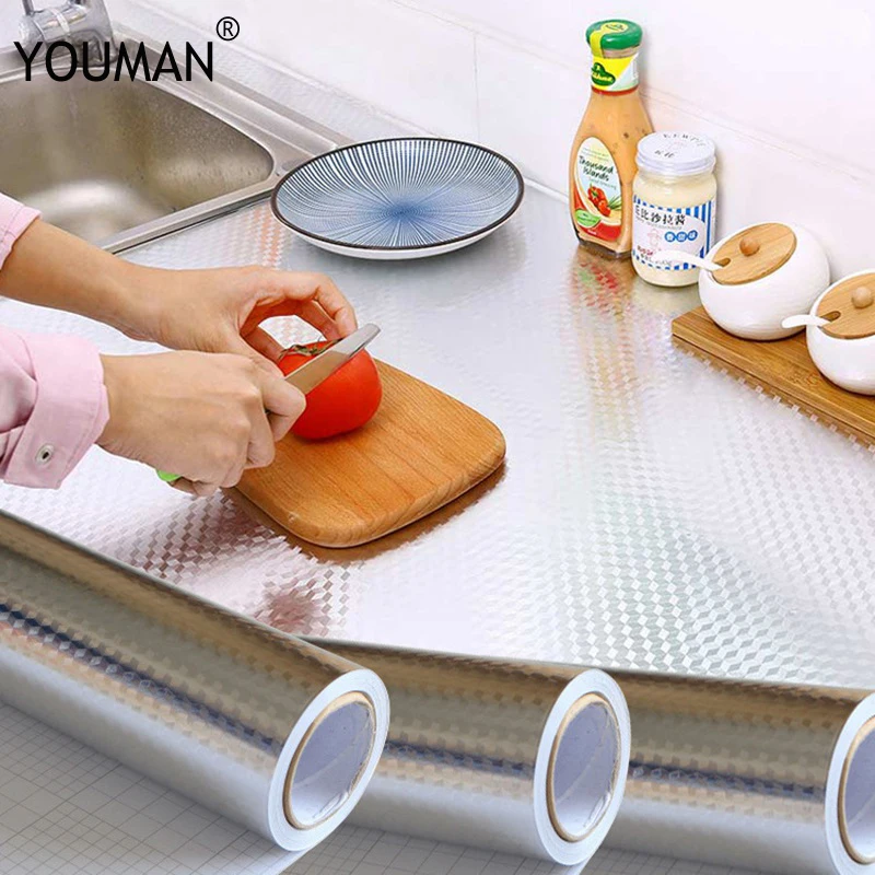 61cm*500cm Thickened Cabinet Aluminum Foil Stickers Tin Kitchen Oil Waterproof Moisture Mats Drawer Mat | Обустройство дома