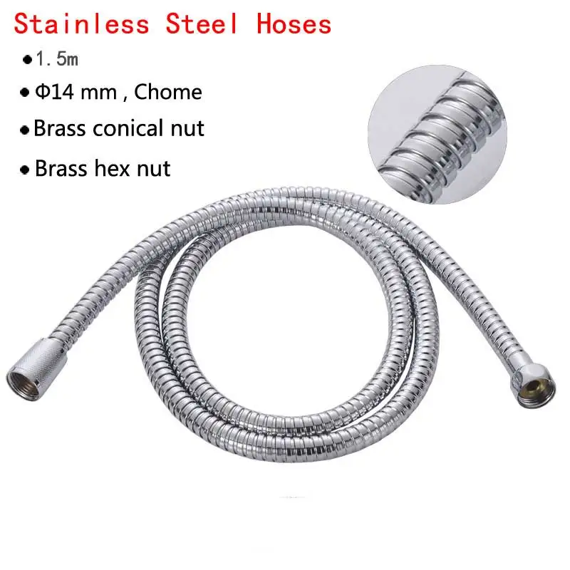 

1.5m Stainless Steel Shower Hose Encryption Explosion-proof Hose Spring Tube Bathroom Accessories Double Buckle Plumbing Hoses