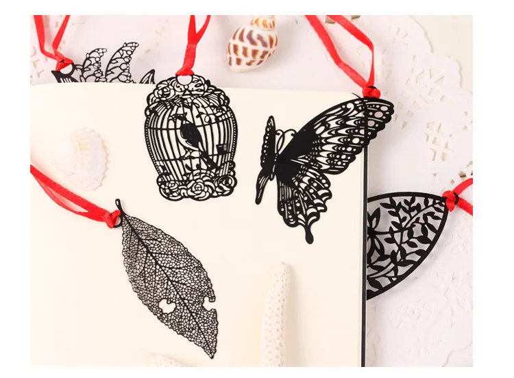 

Антикварные закладки простые черные прожилки/перо/бабочка/клетка для птиц/Роза элегантная Закладка из нержавеющей стали