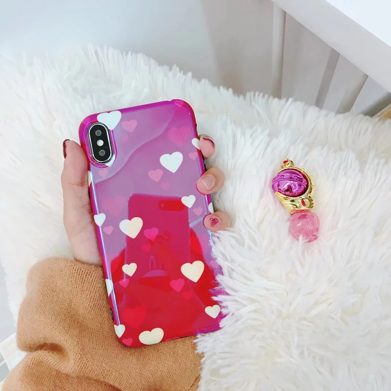 Fashion Blue Ray Phone Case for iPhone X XR XS MAX Cute Love Heart Soft Silicon Luxury Cover 6 7 8 plus |