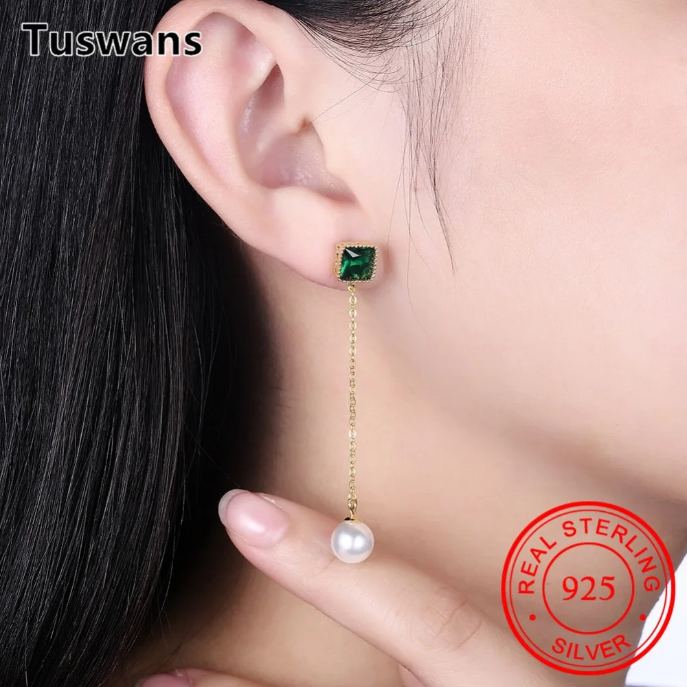 Зеленая Хрустальная жемчужная подвеска серьги с бахромой для женщин золотой