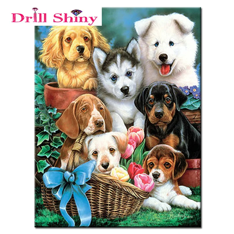 Алмазная 5d картина сделай сам из квадратных страз с собаками мозаика вышивка