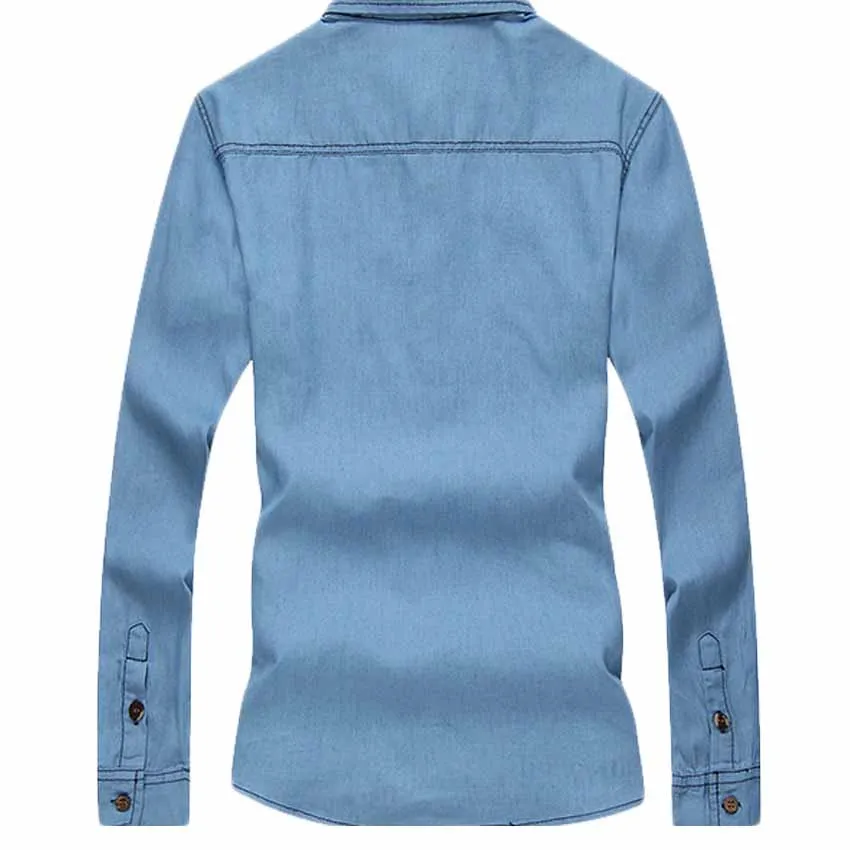 Новая Винтажная Мужская модная джинсовая рубашка с длинным рукавом светло