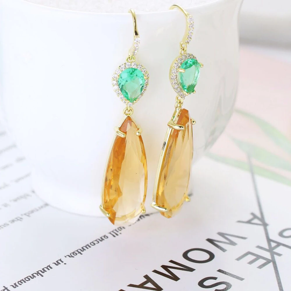 HIBRIDE уникальные трендовые длинные висячие серьги с фианитом AAA в форме капли воды