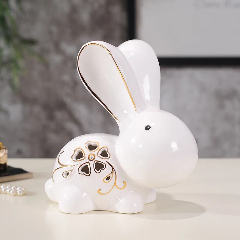 Современный белый милый мультфильм пара кроликов маленькое керамическое