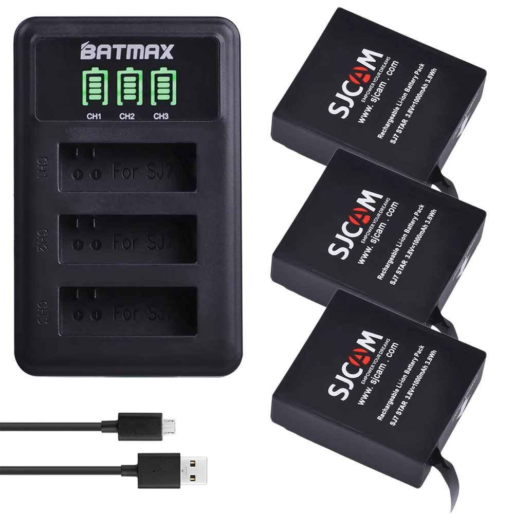 Batmax 3 шт. оригинальный аккумулятор SJCAM SJ7 Star + светодиодный usb зарядное устройство с