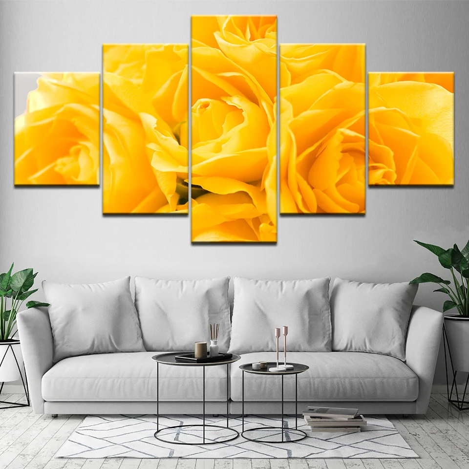 Картина на холсте The Yellow Rose Flowers - 5 штук HD обои и модульное искусство для домашнего декора в современном стиле для гостиной.