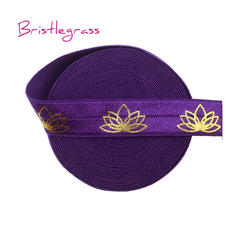 BRISTLEGRASS 5 ярдов 5/" 15 мм Золотой лотос фольга печать Блестящий складывающийся над эластичными врагами повязка из спандекса повязка на голову повязка для волос платье DIY шитье