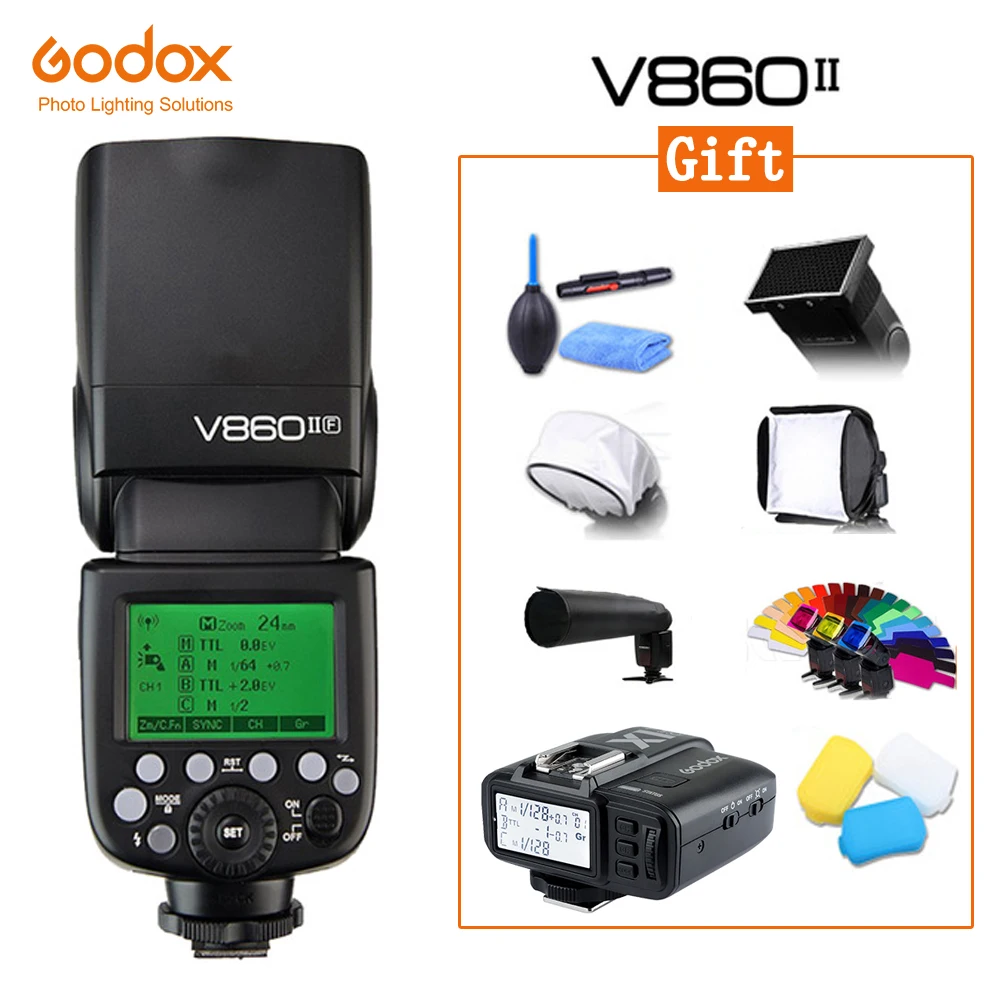 Вспышка Godox V860II GN60 i TTL HSS 1/8000s Speedlite с литий ионным аккумулятором + передатчик X1T для