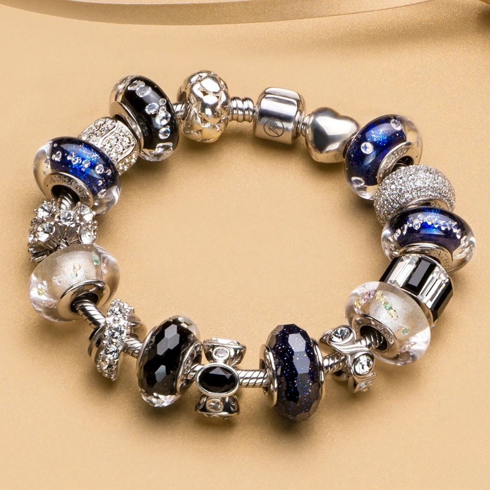 Браслет ATHENAIE из настоящего серебра 925 пробы с граненым сердечником