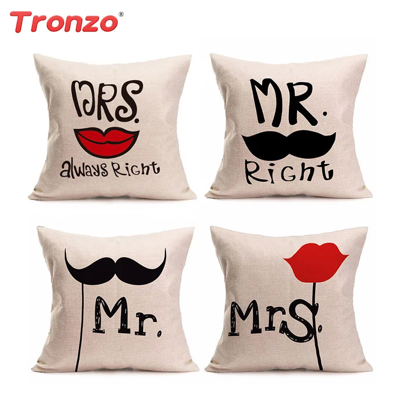 

Tronzo Wedding Decoration Pillowcase Flax Mr Mrs Wedding Pillow Cover Decorative Event Party Beard Lip Bachelor Favor Home Decor