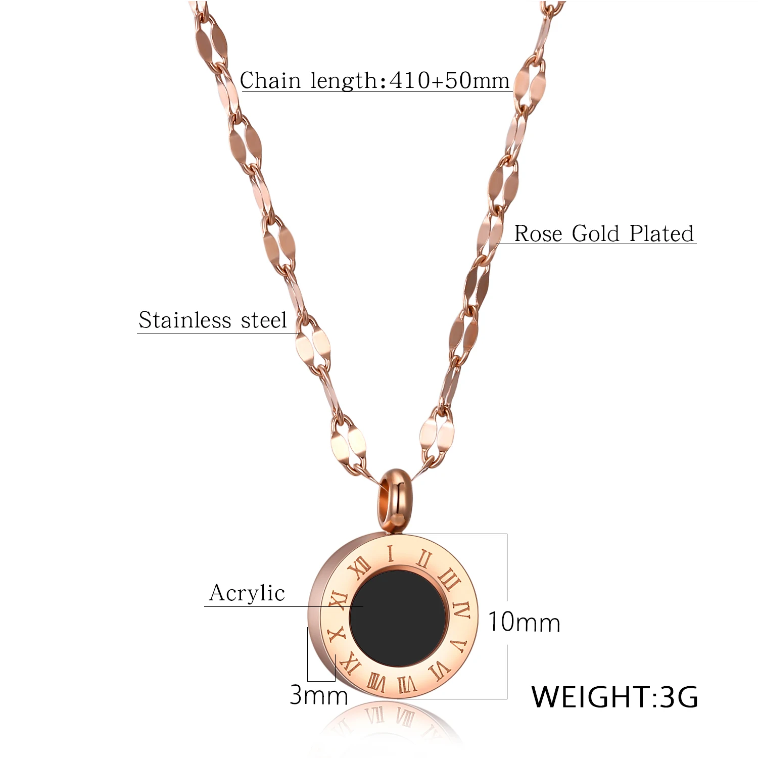 Black White Shell Round Roman numeral Pendant Necklace For Women Fashion Jewelry Stainless Steel clavicle chain Metal | Украшения и