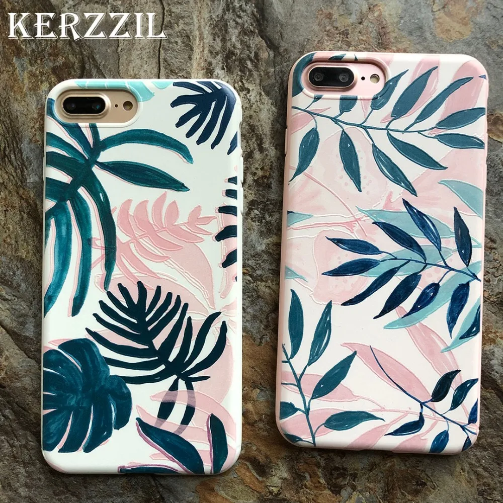 Kerzzil Fashion Artistic Leaf Phone Case For iPhone 7 6 6S 8 Plus frosted Soft Silicone TPU iPhone6 Leaves Back Cover |
