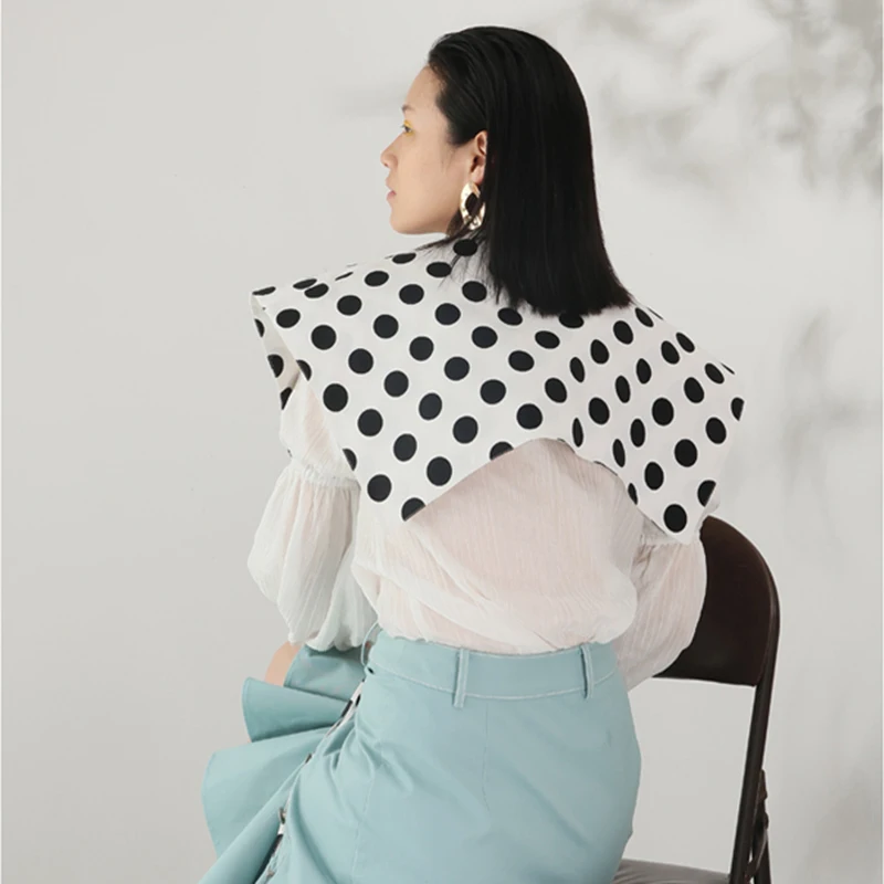 TWOTWINSTYLE Лоскутная рубашка в горошек Женская шаль со шнуровкой Ruched фонарь рукав