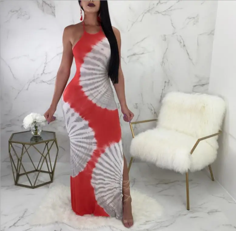 2019 new African spring/summer sleeveless halter top with ink print dress | Женская одежда