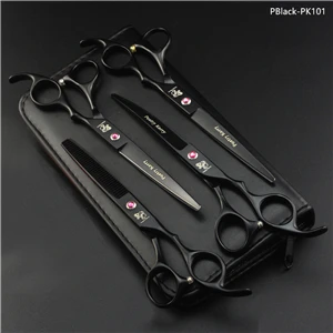 PBlack-PK101 4 шт./компл. 7 дюймов собака Уход за лошадьми ножницы для собак прямые истончение изогнутые Профессиональные Парикмахерские ножницы - Цвет: PBlack-PK101