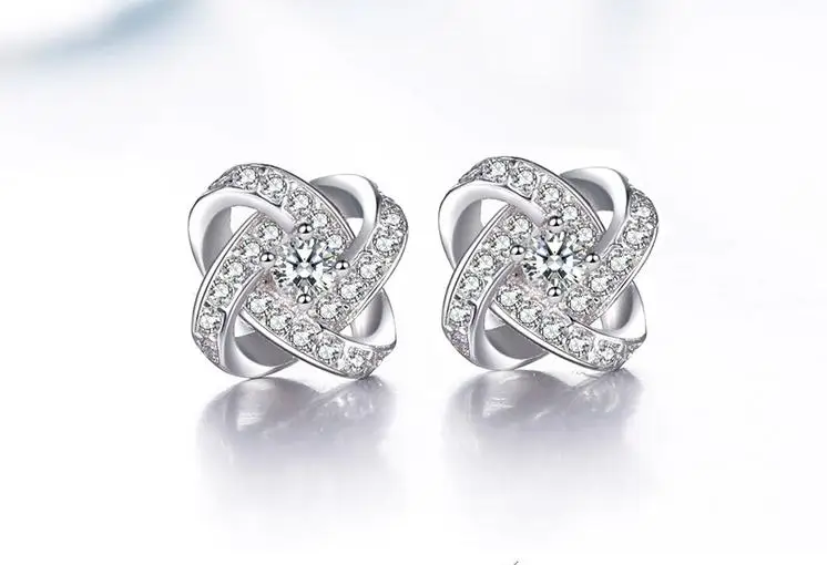 Женские серьги гвоздики из серебра 100% пробы с кристаллами|Серьги-гвоздики| |