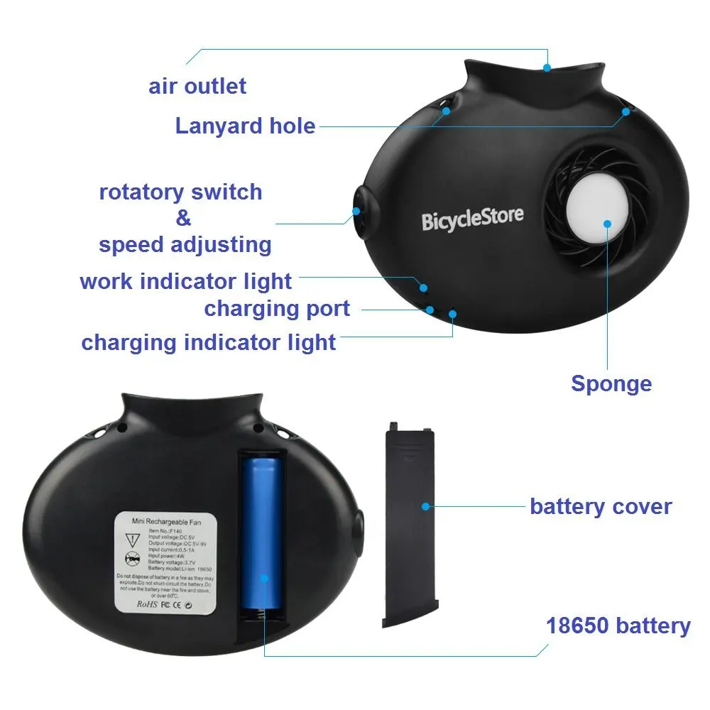 Перезаряжаемый портативный шейный вентилятор со шнурком охлаждающий мини с 2