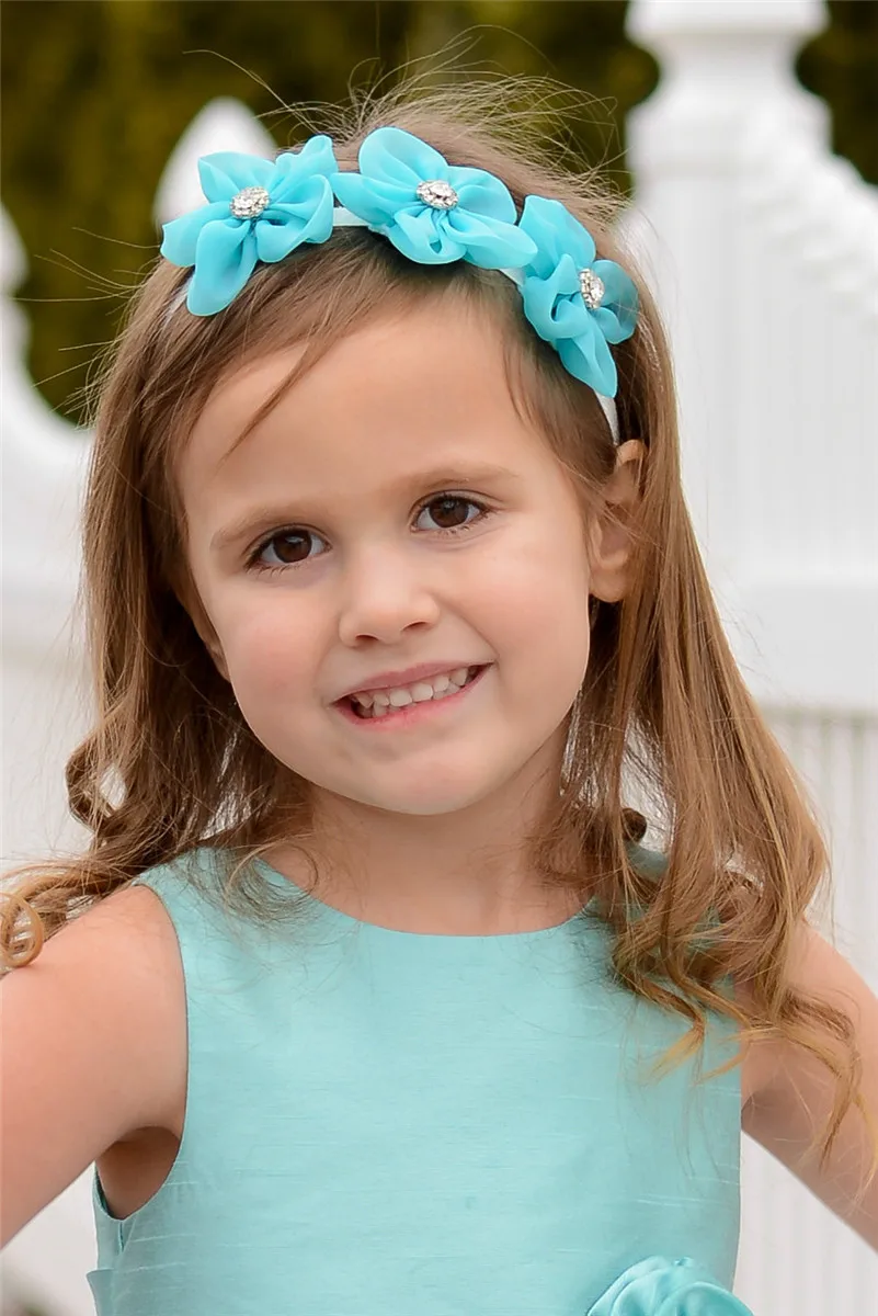 Fashion Girls Ribbon Pearl Diamond Headband Newborn Hairband Sewing 3 Flowers Head Band Kids Hair Accessories For Princess | Детская