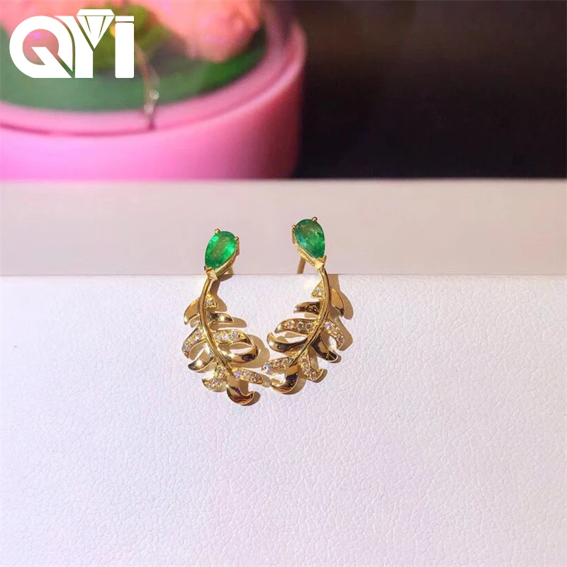 Серьги гвоздики QYI из 18 каратного желтого золота с бриллиантами 0 366