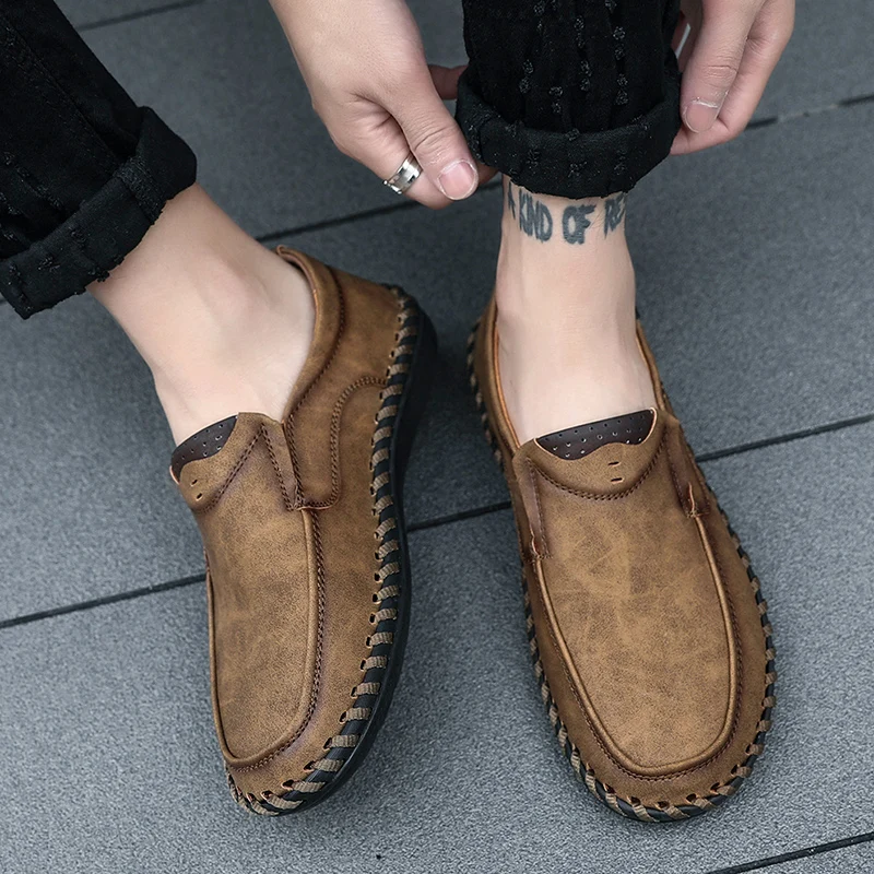 8807Khaki JICHI/Новинка года; удобная повседневная обувь; лоферы; Мужская обувь; Качественная кожаная обувь; мужская обувь на плоской подошве; Лидер продаж; мокасины; большие размеры - Цвет: 8807Khaki