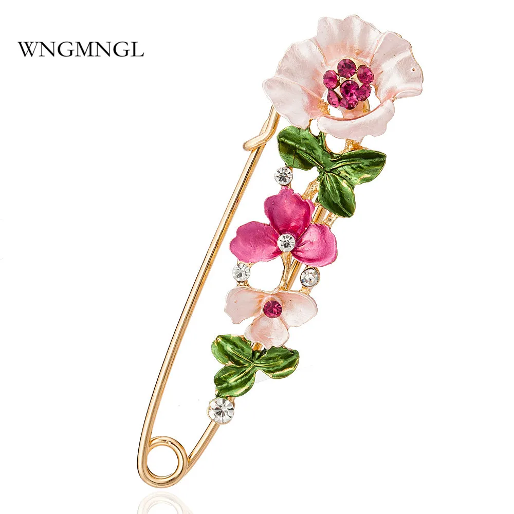 

WNGMNGL 2018 New Arrival Charm Purple/Blue/Pink Rhinestone Flower Party Brooch Hijab Pins for Women Suit Scarf Pin Jewelry Gift