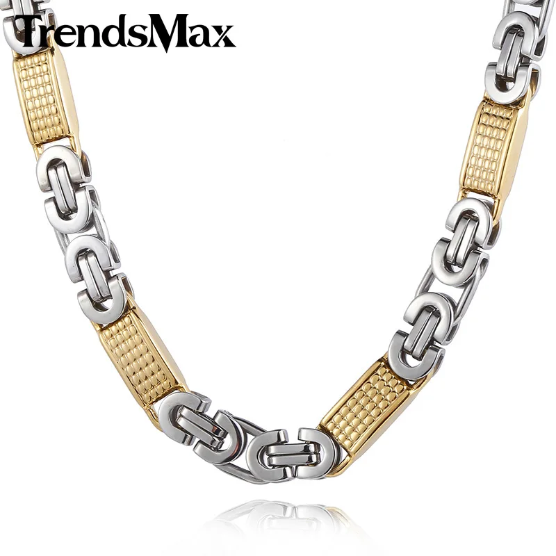 Trendsmax 8 мм широкое золотистое серебристое плоское византийское ожерелье из