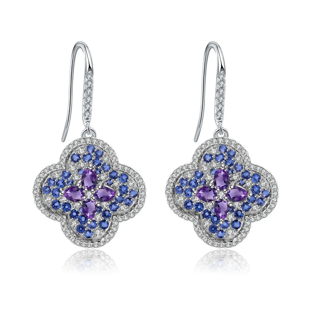 GEM'S балетные 925 пробы, серебряные винтажные цветочные серьги 1.21Ct натуральный аметистовый драгоченный камень, висячие серьги, хорошее ювелирное изделие для женщин
